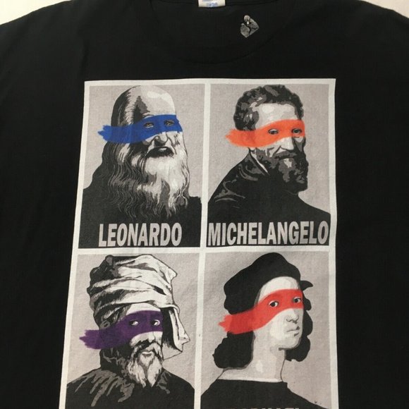 LEONARDO DONATELLO MICHELANGELO & RAPHAEL NINJA turtles artists TEE black parody - Picture 7 of 7